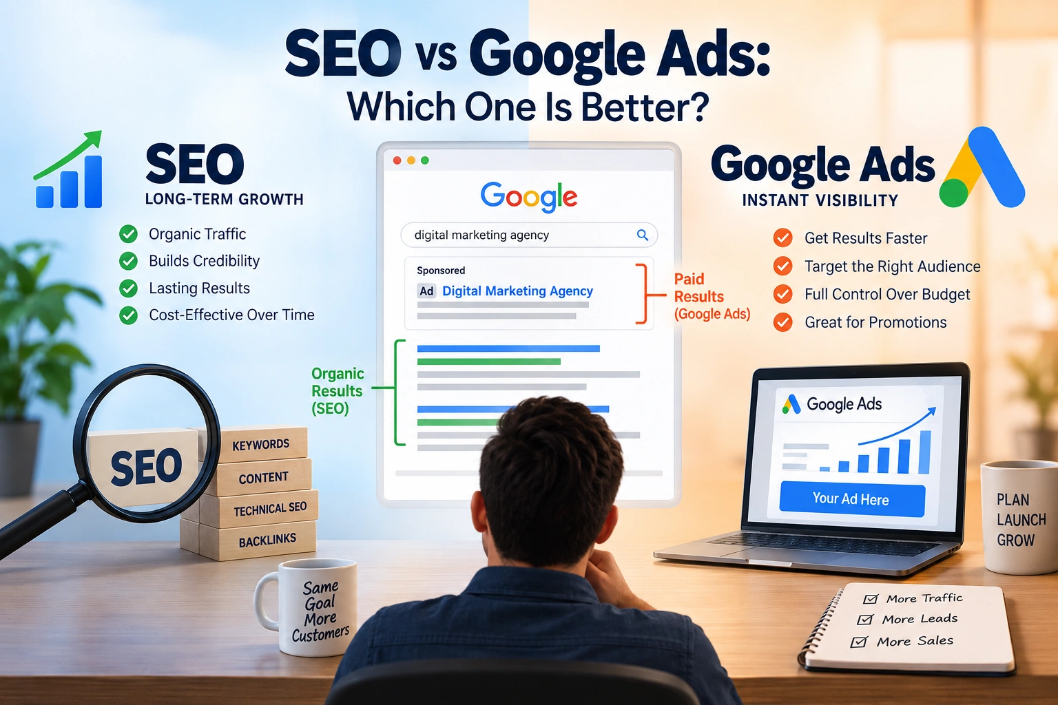 SEO vs Google Ads comparison for business growth
